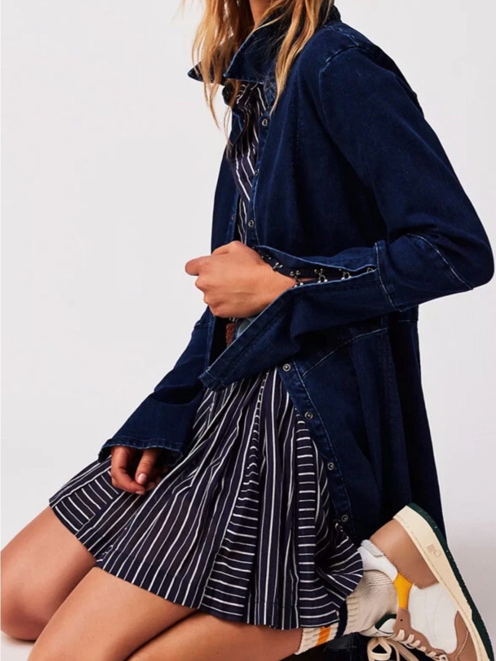 Free People Thea Dark Wash Denim Mini Dress - Size S